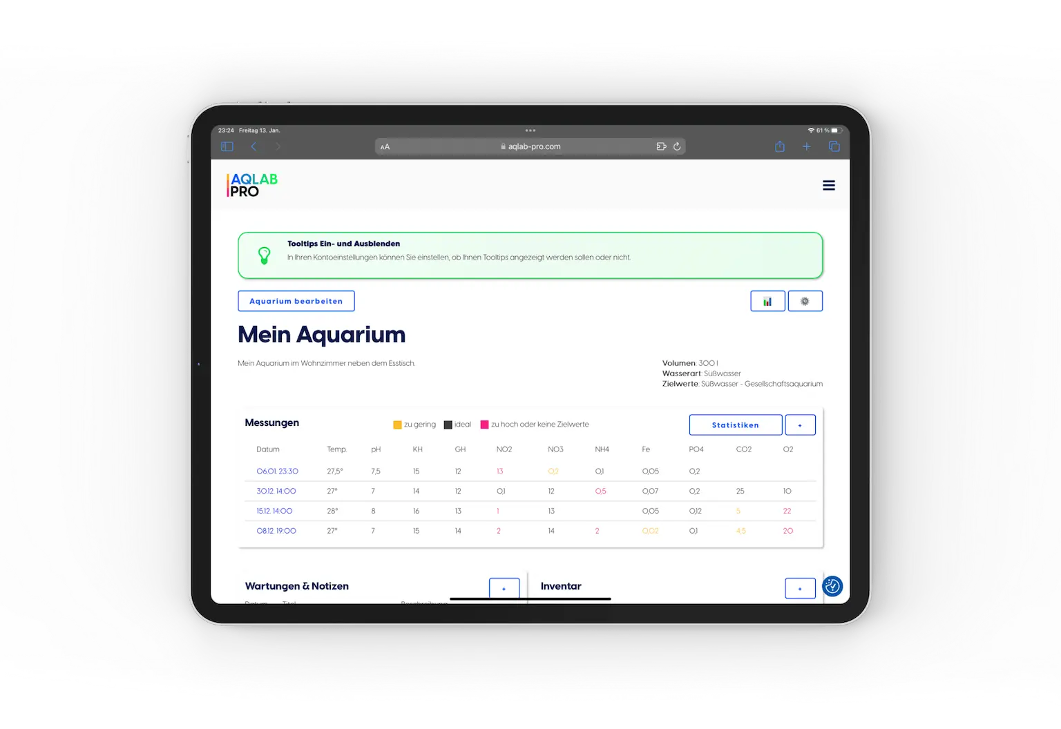 Aqlab PRO App Dashboard